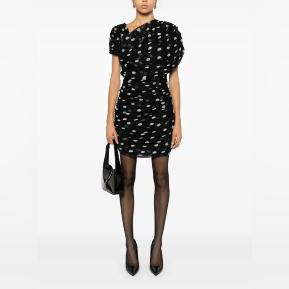SAINT LAURENT
ruched asymmetrical dress in dotted silk muslin